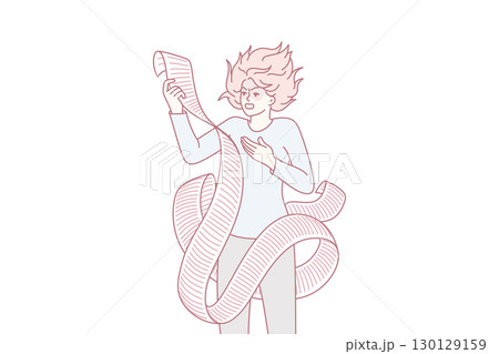 Unhappy woman with list of plans and tasks Unhappy woman with list of plans and tasks 130129159