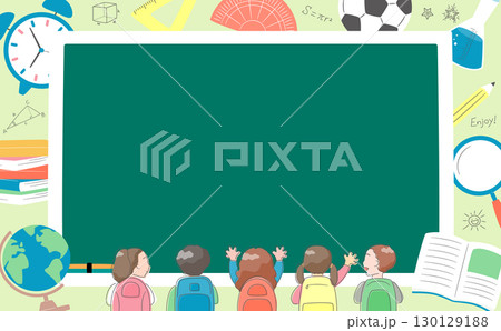 勉強・入学・学習・新学期イメージの黒板のかわいいイラストフレーム背景_学校・キッズ系素材 勉強・入学・学習・新学期イメージの黒板のかわいいイラストフレーム背景_学校・キッズ系素材 130129188