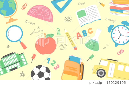入学・新学期イメージのかわいいイラストパターンの背景_キッズ・勉強・学習・学校シーンに 130129196