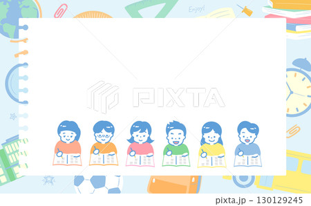 小学生の子供の勉強をイメージしたかわいいシンプルなノート・メモ帳のフレーム背景イラスト 130129245