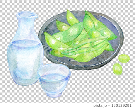 水彩イラスト　冷酒と枝豆 130129291