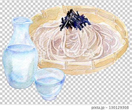 水彩插畫：冷酒與冷蕎麥麵 130129308
