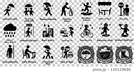 雨の日のピクトグラムセット、Rainy Day Pictogram Set 雨の日のピクトグラムセット、Rainy Day Pictogram Set 130129680