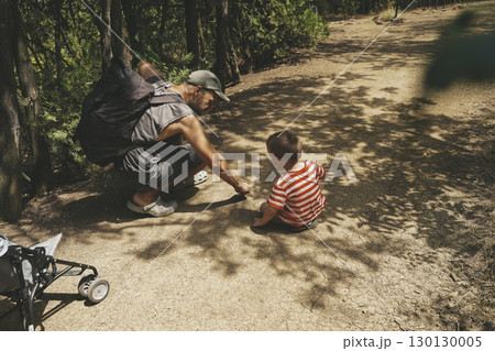 Father and Toddler Spending Time in Summer Forest 130130005