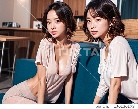 カフェでくつろぐ若い女性 130130175