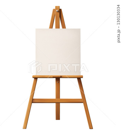 A wooden easel with a white canvas on it 130130334
