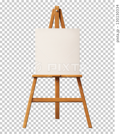 A wooden easel with a white canvas on it 130130334