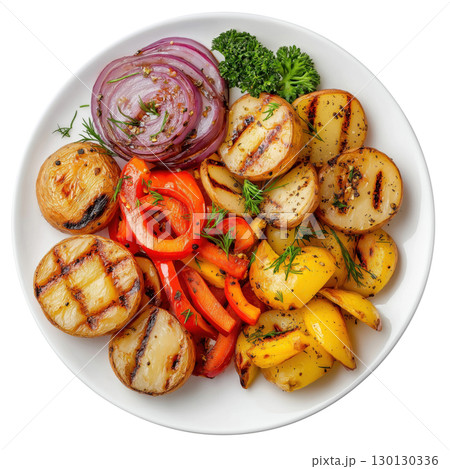 Grilled Potatoes with Vegetables 130130336