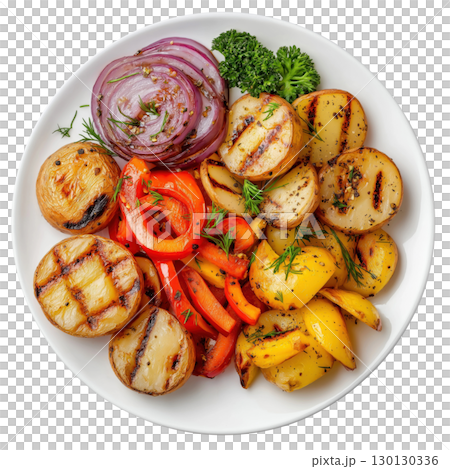 Grilled Potatoes with Vegetables 130130336