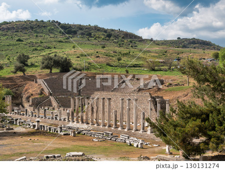 Ancient Asklepion ruins with theater and columns at Pergamon, Bergama, Turkey Ancient Asklepion ruins with theater and columns at Pergamon, Bergama, Turkey 130131274