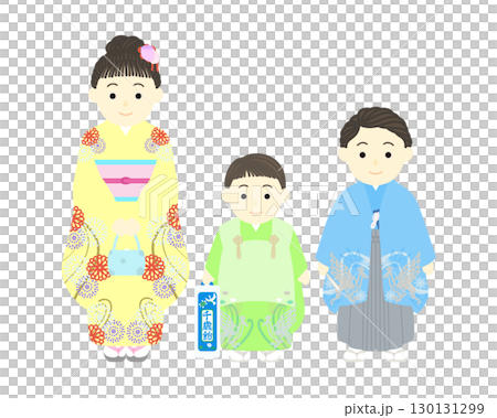 七五三_袴姿の男の子と着物姿の男の子と女の子 130131299