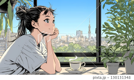 リビングで紅茶を飲んでいる女性