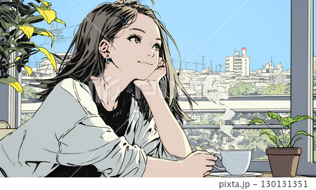 リビングで紅茶を飲んでいる女性