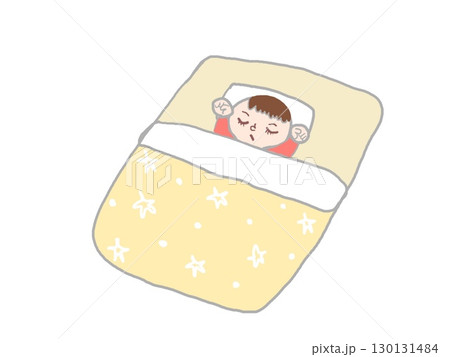 布団で眠る赤ちゃんの姿のイラスト 130131484