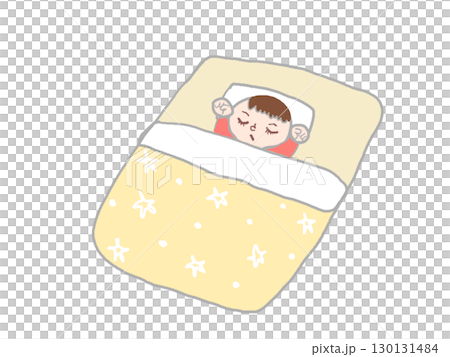 布団で眠る赤ちゃんの姿のイラスト 130131484