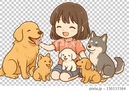 可愛い 犬 女の子のイラスト 130131564