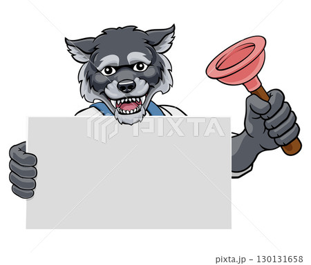 Plumber Wolf Plunger Cartoon Plumbing Mascot Plumber Wolf Plunger Cartoon Plumbing Mascot 130131658