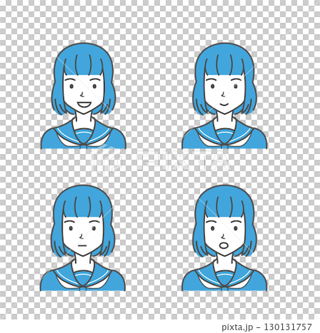 Female student 4 types of facial expressions 130131757