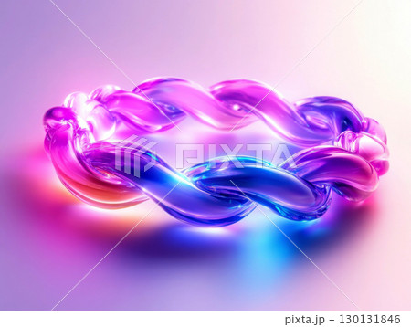 A colorful, twisted glass bracelet radiating vibrant light. 130131846