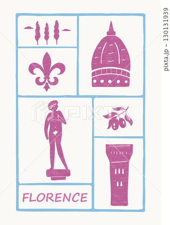 Florence Italy Poster, Minimalist Travel Art Print, Vector Hand-drawn Illustration, Italian Landmarks, Modern Wall Decor. 130131939