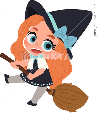 cute halloween witch.child in witch hat and broom festive cartoon art for kids halloween party cute halloween witch.child in witch hat and broom festive cartoon art for kids halloween party 130132287