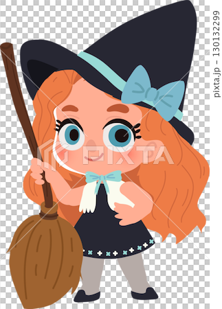 a cute young girl dressed as a halloween witch holding a broom a cute young girl dressed as a halloween witch holding a broom 130132299