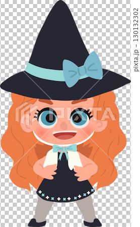 a cute little girl dressed as a witch wearing a big hat and bow perfect for halloween costume illustration a cute little girl dressed as a witch wearing a big hat and bow perfect for halloween costume illustration 130132302