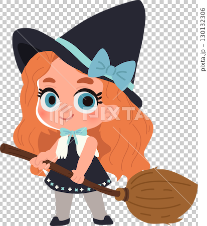 cute witch illustration of a little girl with broomstick and hat perfect for halloween cute witch illustration of a little girl with broomstick and hat perfect for halloween 130132306