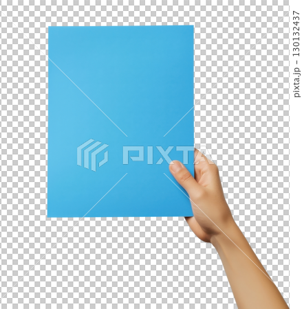 Hand holding blank blue paper 130132437