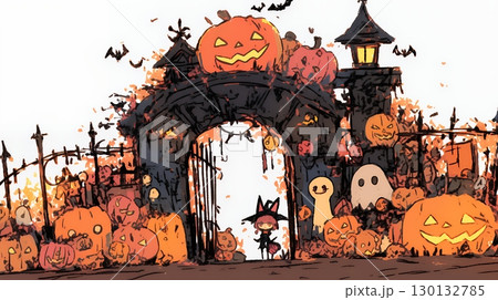 キモかわいいハロウィーンコスプレの女の子（クレヨンと水彩画風）