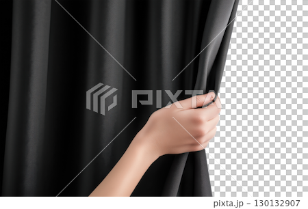 Hand opening purple curtain 130132907