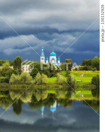 Ancient Christian temple in stormy day. 130132926