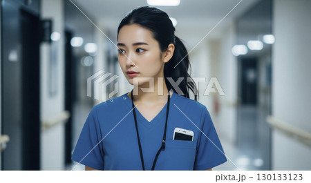 夜勤中に巡回している女性看護師 130133123