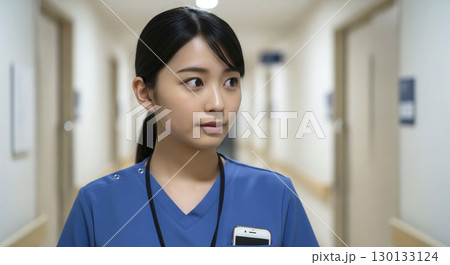 夜勤中に巡回している女性看護師 130133124