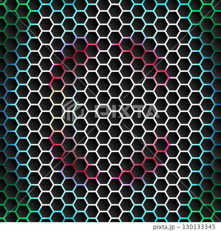 Neon Hexagon Honeycomb Futuristic Technology Pattern Background. 130133345