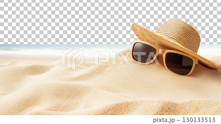 Beach Sunglasses and Straw Hat 130133513