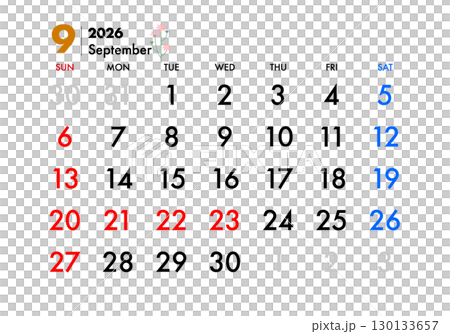 2026年, カレンダー,9月,コスモス 130133657