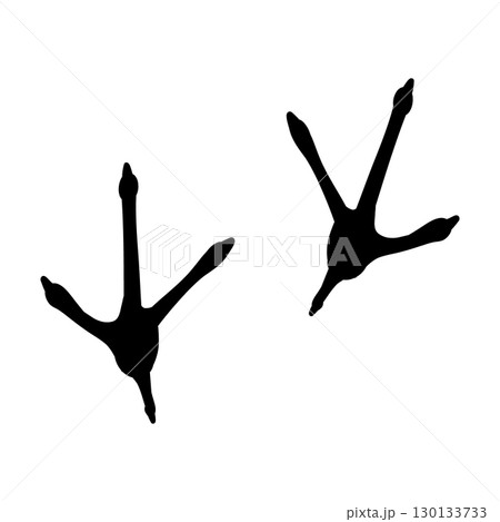 Bird footprint chicken foot silhouette, feet print, paw step hand drawn doodle. Sketch simple turkey, hen trail. Crow walk steps mark. 130133733