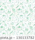Seamless Pattern with Hand Drawn Vegetables Green Outline 130133782