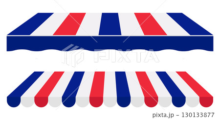 French Color Awning Tent Vector. Red White Blue Striped Canopy Roof for Outdoor Kiosk Cafe Market or Fair Booth. Flat Sunshade Icon for Summertime Use. French Color Awning Tent Vector. Red White Blue Striped Canopy Roof for Outdoor Kiosk Cafe Market or Fair Booth. Flat Sunshade Icon for Summertime Use. 130133877