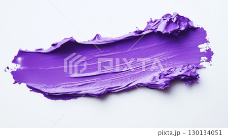 The swatch presents a striking violet hue with a smooth, creamy texture, reflecting artistic makeup application and vibrant beauty trends 130134051
