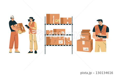 Warehouse Workers Responsible for Efficiently Managing Stock and Inventory Operations Warehouse Workers Responsible for Efficiently Managing Stock and Inventory Operations 130134616