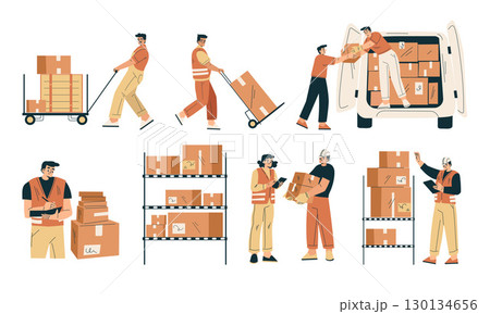 Warehouse Workers Responsible for Handling Packages and Deliveries Effectively and Efficiently 130134656