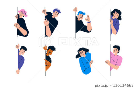 An Illustration Set Featuring Diverse Characters Peeking in Various Artistic Styles and Concepts 130134665