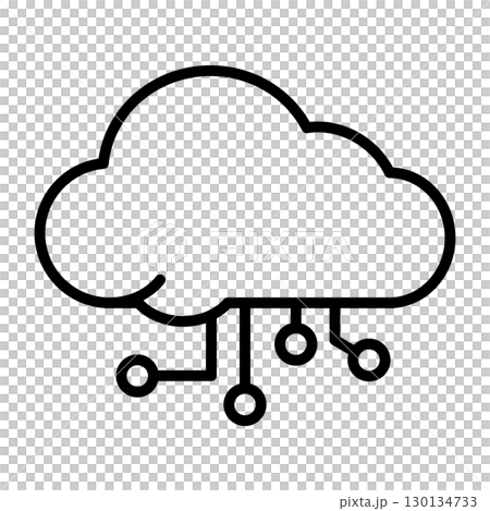 Cloud computing icon with circuits coming out of the cloud. 130134733