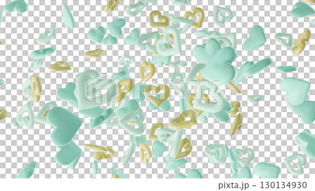 Teal and Gold Floating Hearts on Transparent Background Teal and Gold Floating Hearts on Transparent Background 130134930
