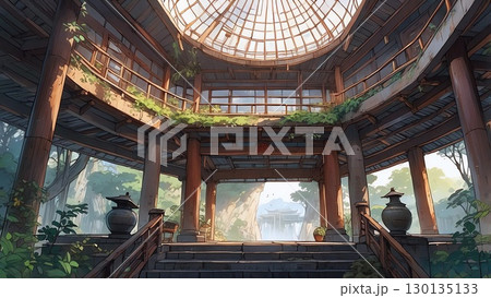 ゲーム背景　古代中国の庭園あずまやのステージ広場 130135133