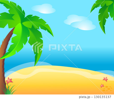 Tropical island with palm trees. Summer Vacation Holiday Tropical Ocean Island With Palm Tree Flat Vector Illustration. 130135137