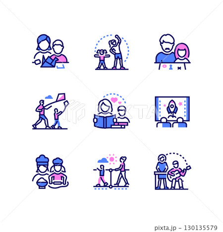 Leisure activities for children - line design style icons set Leisure activities for children - line design style icons set 130135579