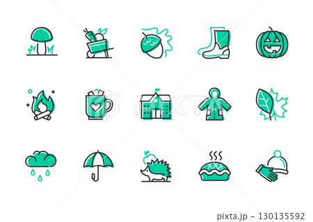 Autumn features - set of line design style icons Autumn features - set of line design style icons 130135592